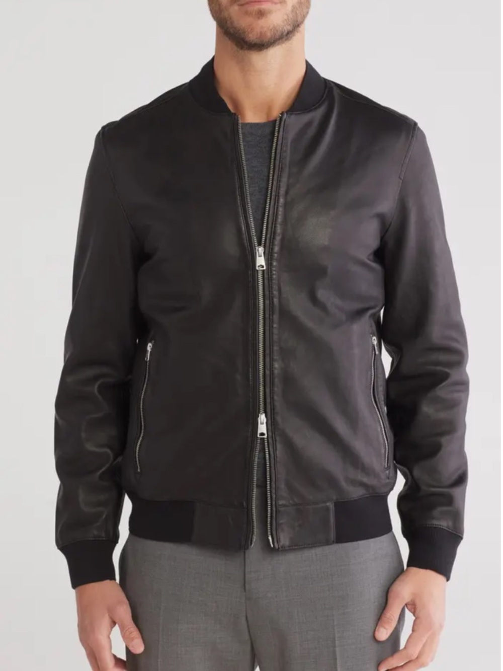 All Saints Black Leather Bomber Jacket - Picture 2 of 14